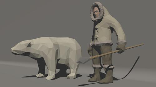 Low Poly Eskimo and Polar Bear preview image